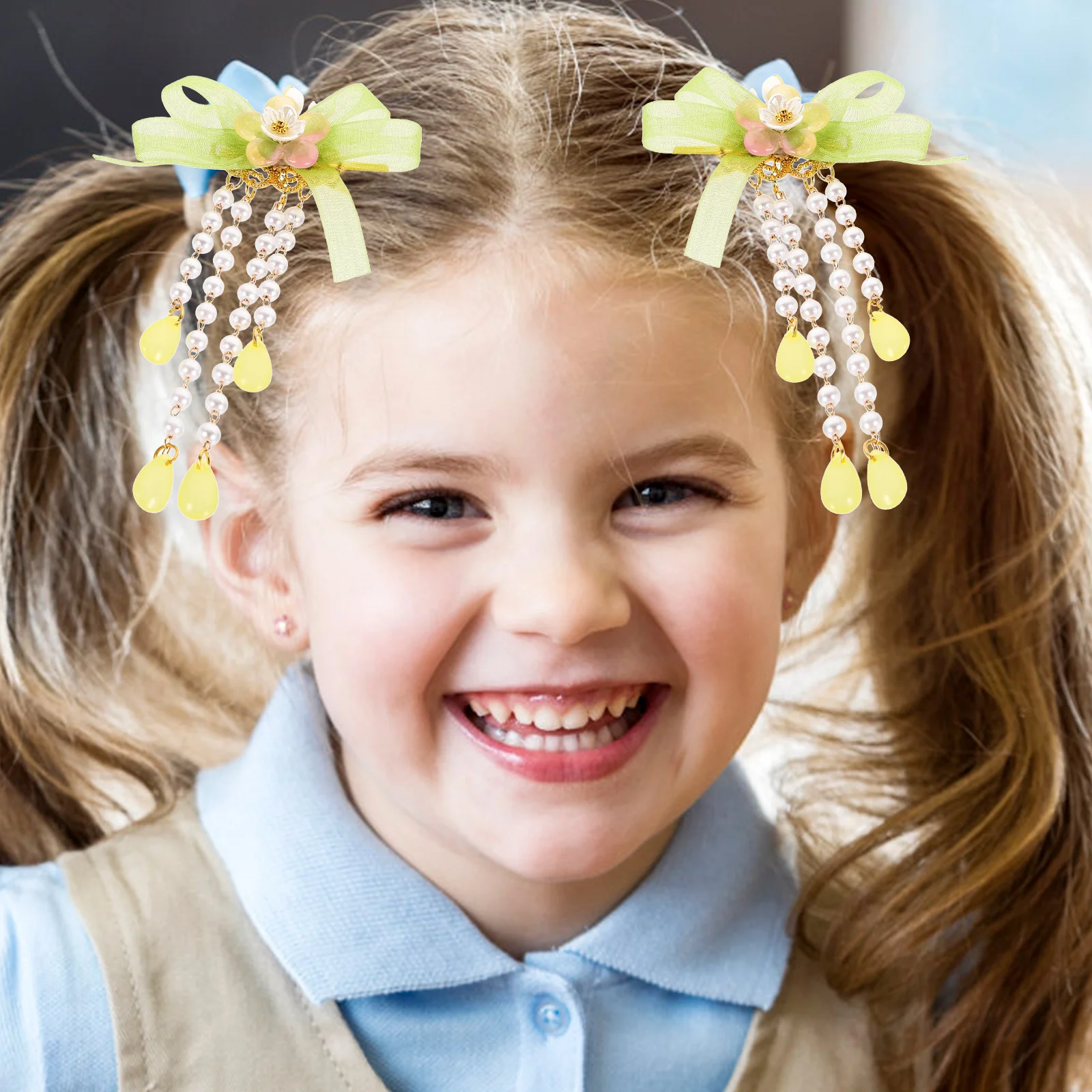 

2 шт., заколки для волос с цветком, китайский стиль, кисточка, ретро, женские заколки для волос, повседневные вечерние аксессуары Hanfu, зеленый прочный металл