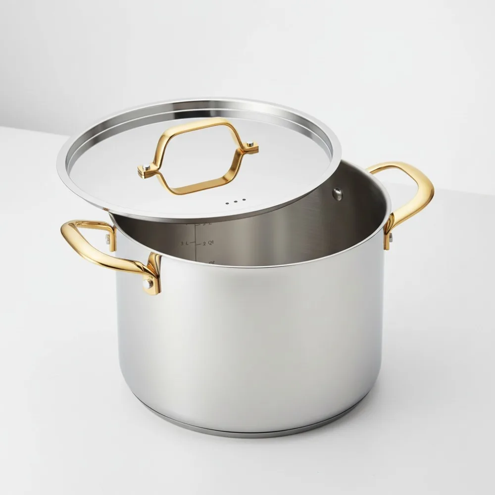 

8-каратная кастрюля из нержавеющей стали с крышкой, индукционная готовая большая кастрюля для семейной приготовления пищи, макарон и супа