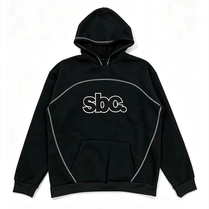 Women Black Hoodie Graphic Letter Print Oversized Pullover Sweatshirt Contrast Stitching Kangaroo Pocket Streetwear Casual Top