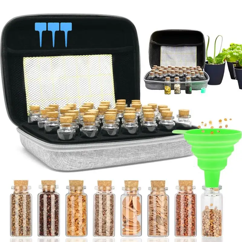 

Seed Storage Organizer 40-Slot Portable Seedling Box With Bottles Funnel Plant Vegetable Flower Seeds Container Garden Supplies