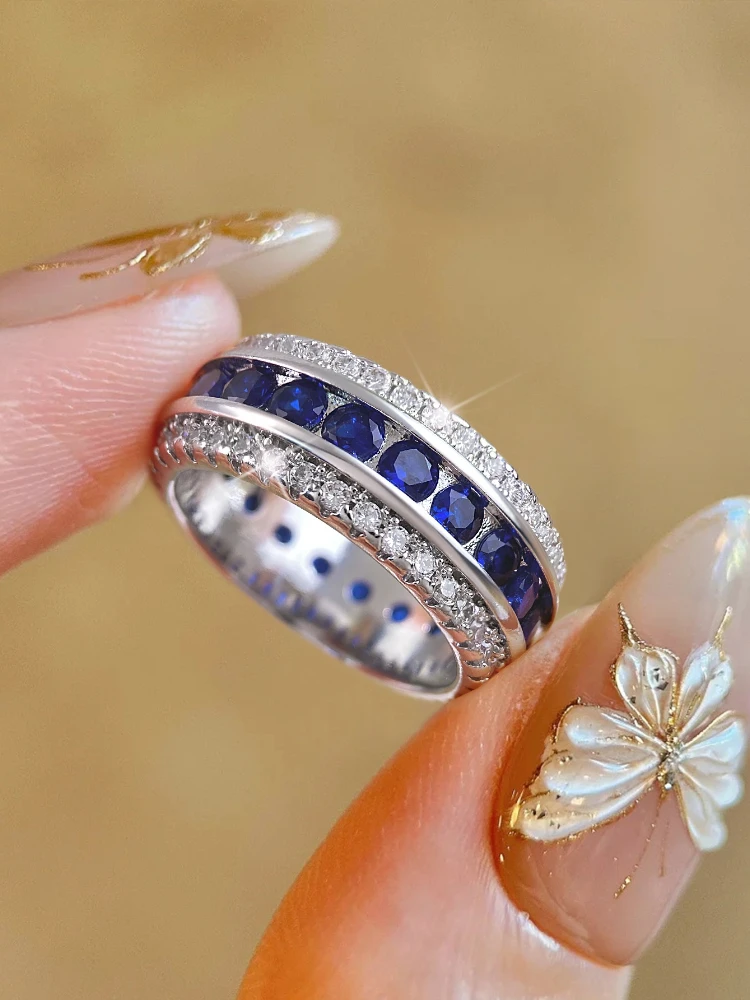 

Элегантное сине-белое кольцо из стерлингового серебра 925 пробы с цирконом для женщин, помолвка, юбилей, свадьба, повседневная одежда, роскошные ювелирные изделия