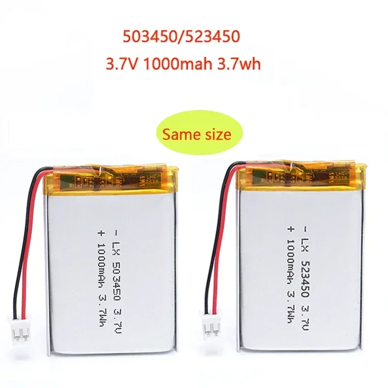 523450 / 503450   1000mAh 3.7V polimerowy akumulator litowy akumulator litowo-jonowy PH2.0 2pin do MP5, inteligentnego zegarka, baterii głośnikowych