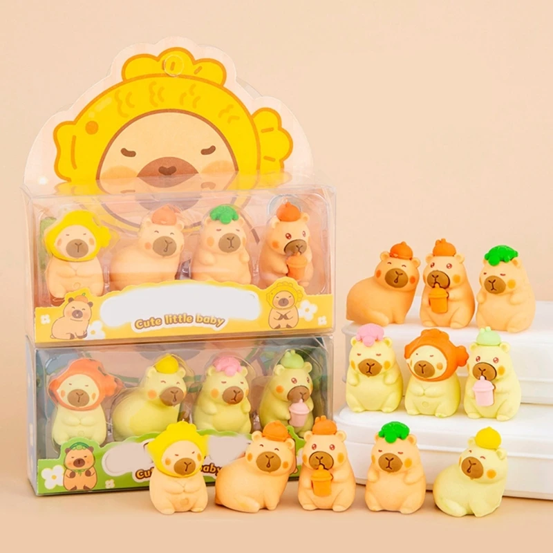 Pakket 4 nieuwigheidsdierganden gemakkelijk wissen rubbergumuizen voor studentenjongen