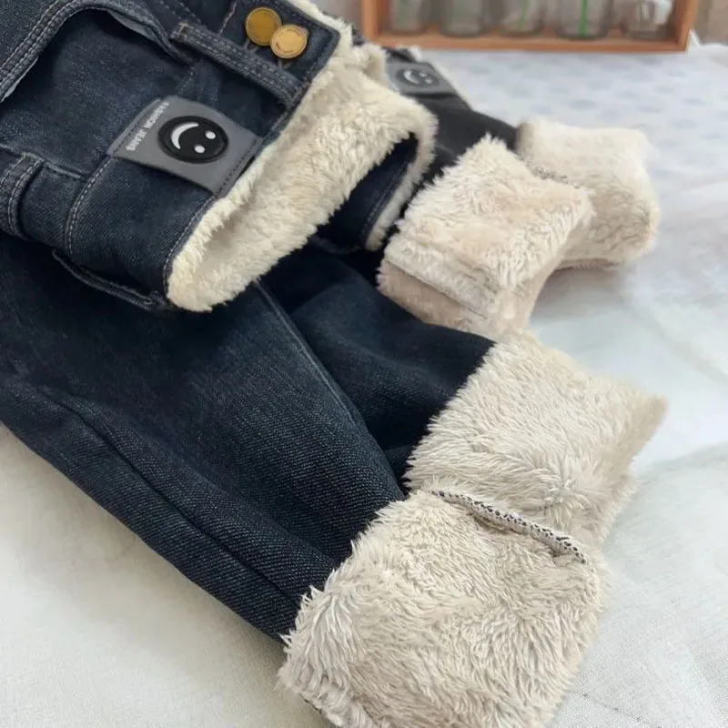 Warme Lamm wolle schlanke Bleistift Jeans Damen Skinny Plüsch Vaqueros Vintage hohe Taille verdicken Fleece Jeans hose lässig Samt Legging