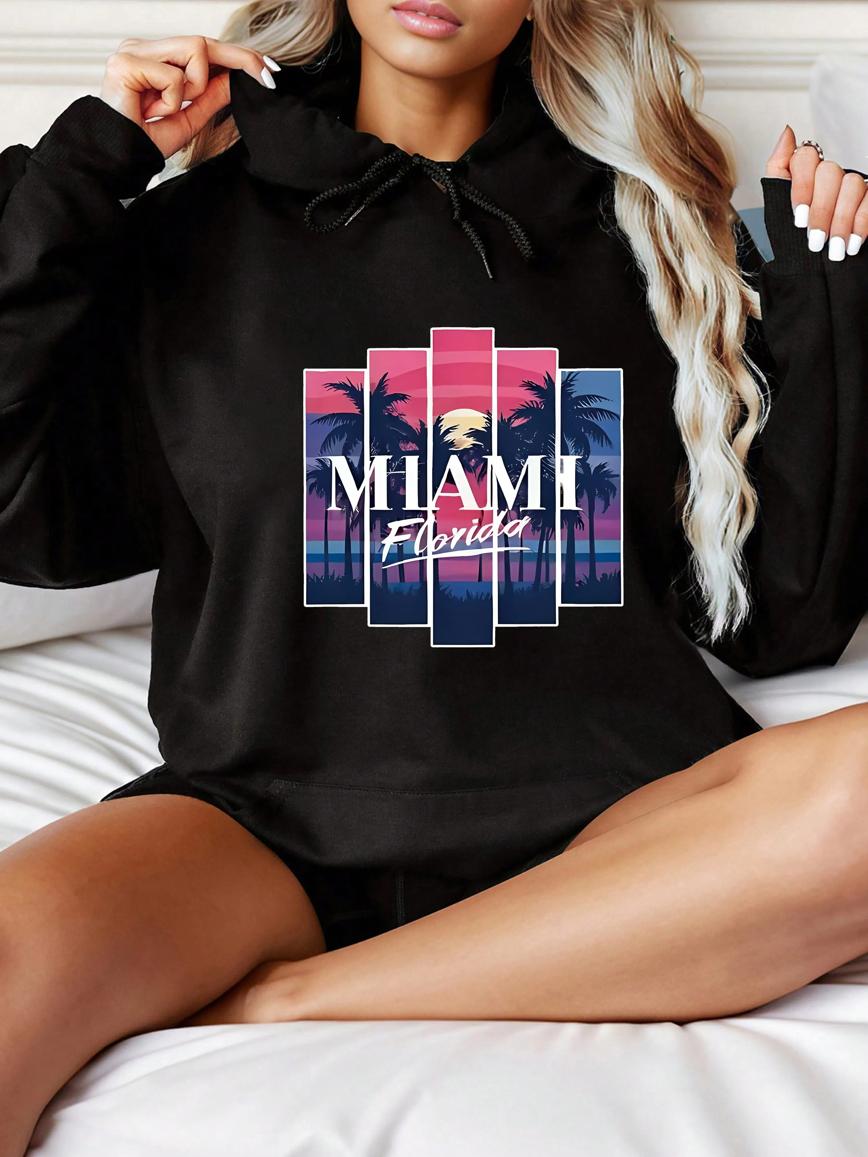 

Miami Graphic Printing Autumn and Winter Cotton Men's and Women's Hoodies Casual Outdoor Street Sports Training Brand Trend