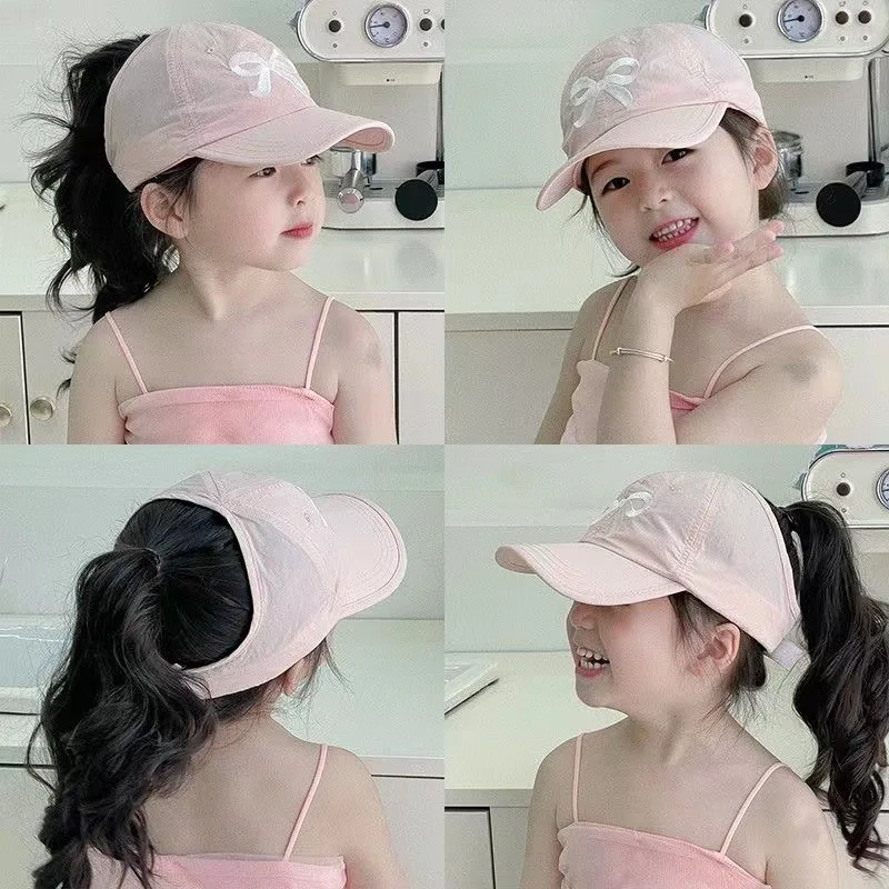 

2025 Ins New 3-12 Years Old Children's Hat Quick-Drying Kids Bowknot Cap Half-Empty Top Can Tie Ponytail Sunshade Baseball Caps