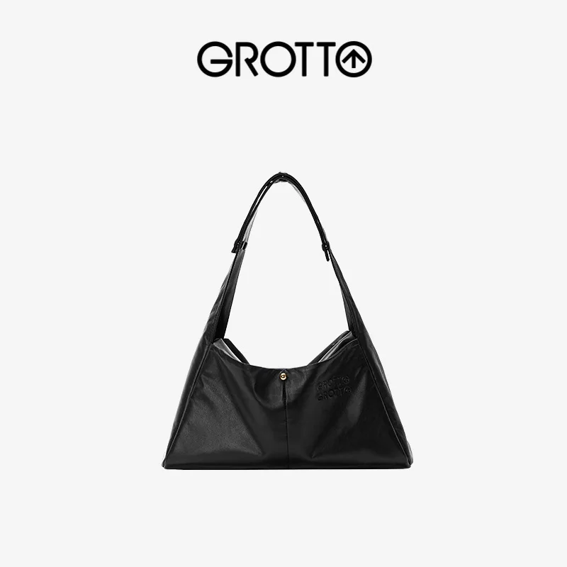 

GROTTO Women Crossbody Bag Black Soft Leather Simple Metal Buckle Design Large Capacity Pleated Texture Commuting Versatile Bag
