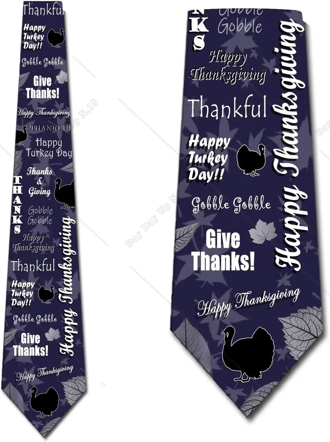 Give Thanks Navy Ties Thanksgiving Ties Fall Turkey Neckties Mens Holiday Tie for Men Holiday One Size