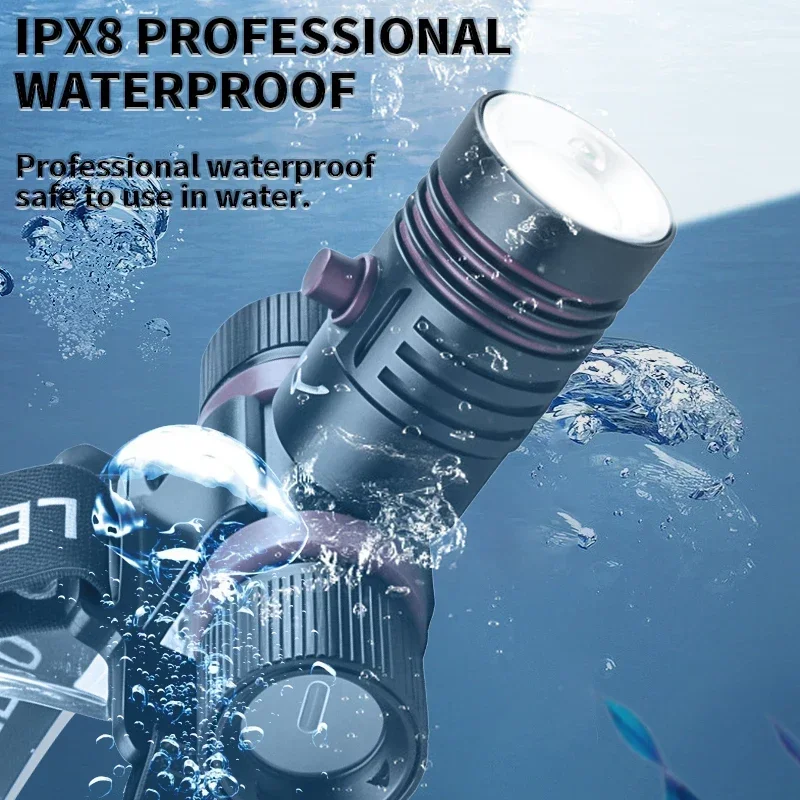 Professional LED Scuba Diving Headlamp Flashlight Dive Torch IPX8 Waterproof Underwater 100M Dive Headlight with18650 Battery