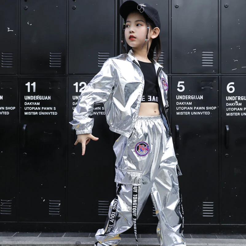 Street Dance Outfit Teen Children Costume Streetwear Shining Kids Hip Hop Jacket Girl Jazz Jogger Pants Boys paillettes