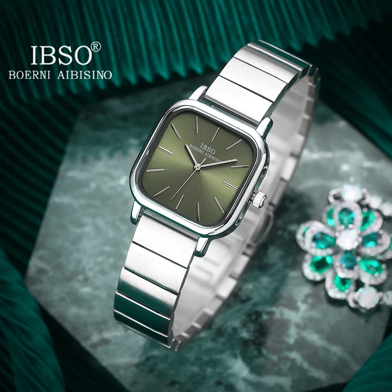 IBSO 2022 New Women Quartz Watches Waterproof Japanese Movement Stainless Steel Strap Square Dial Elegant Female Wristwatches