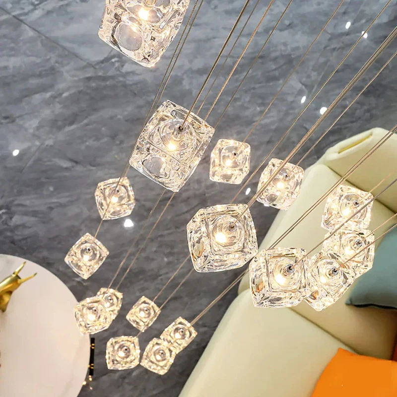 Modern Crystal stair chandelier lights indoor lighting Ceiling lamp hanging light led Chandeliers for living room indoor lightin