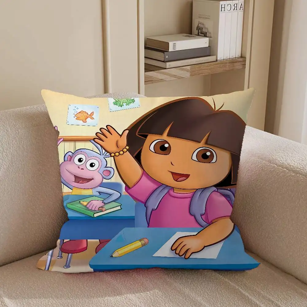 غطاء وسادة كلاسيكي من الرسوم المتحركة Dora The Explorer غطاء وسادة قابل للإزالة وقابل للغسل - كتان ناعم لجميع المواسم