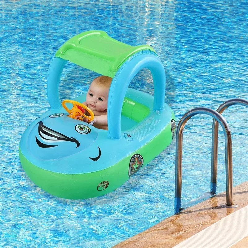 Baby Inflatable Swimming Ring Car Air Boat Baby Swimming Pool Float with Sun Canopy Seat Boat Suitable Gift for Child Toddlers