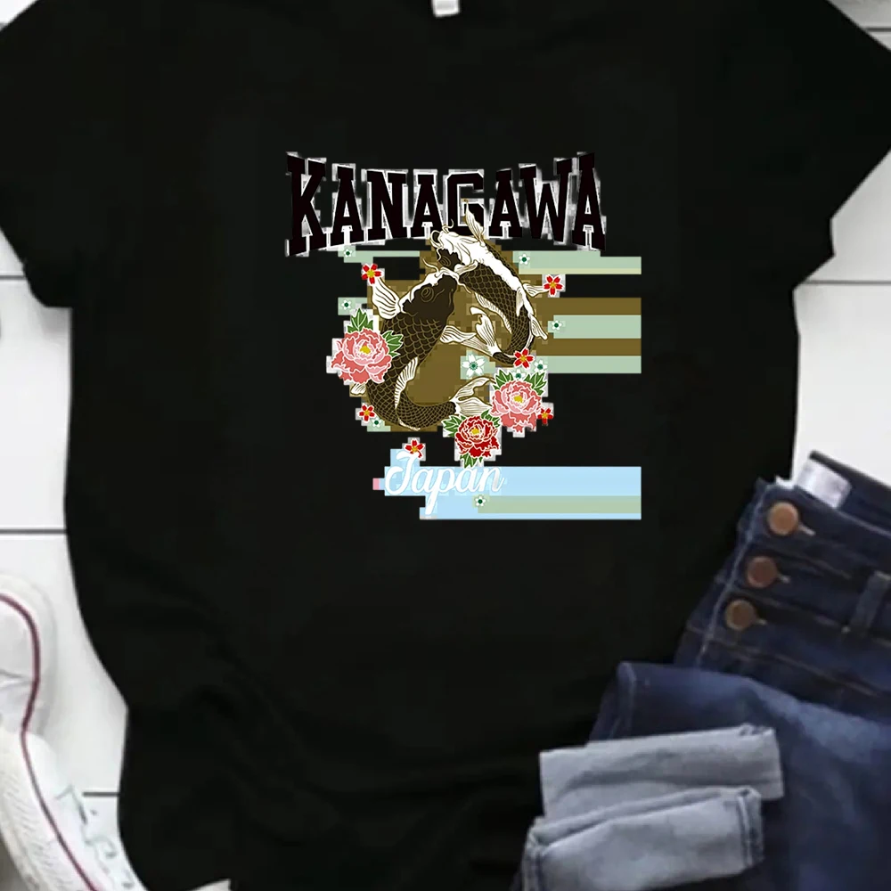 Ins Style Vaporwave Tokyo Crew Neck T-Shirt, Fuji Mountain Cherry Blossom Print Cotton Tee, Harajuku Aesthetic Casual Top