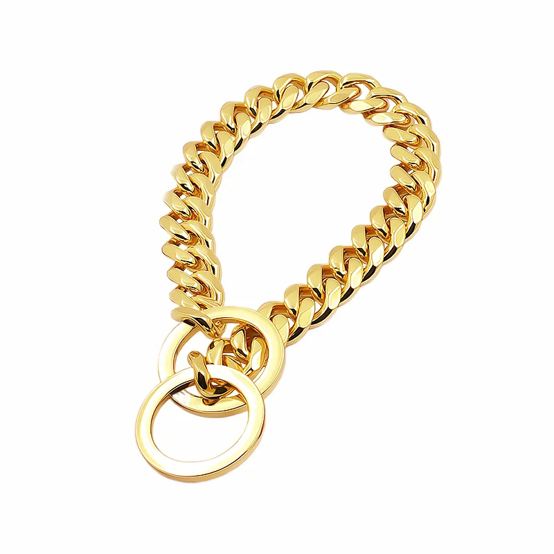 Metal Slip Chain Dog Collar Gold Silver 15MM Width Stainless Steel Pet Chain Collar for Dogs Strong Smooth Training Chain