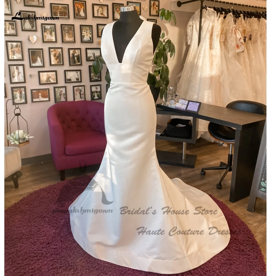 

Lakshmigown простые белые атласные свадебные платья русалки пляжные летние платья 2024 пикантные Свадебные платья с открытой спиной для невесты