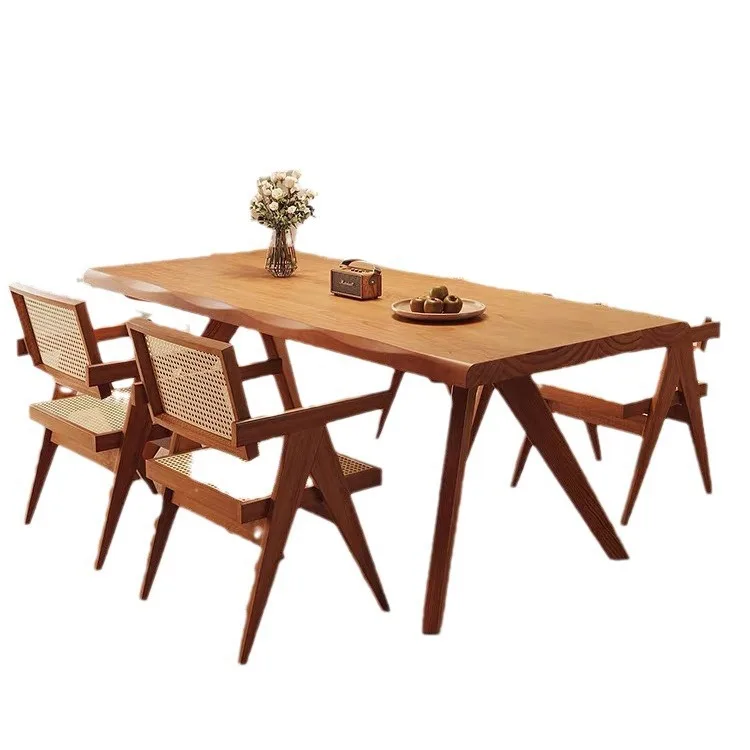 

Japanese style, household, living room, all solid wood, dining table and chairs, combination, strip, log