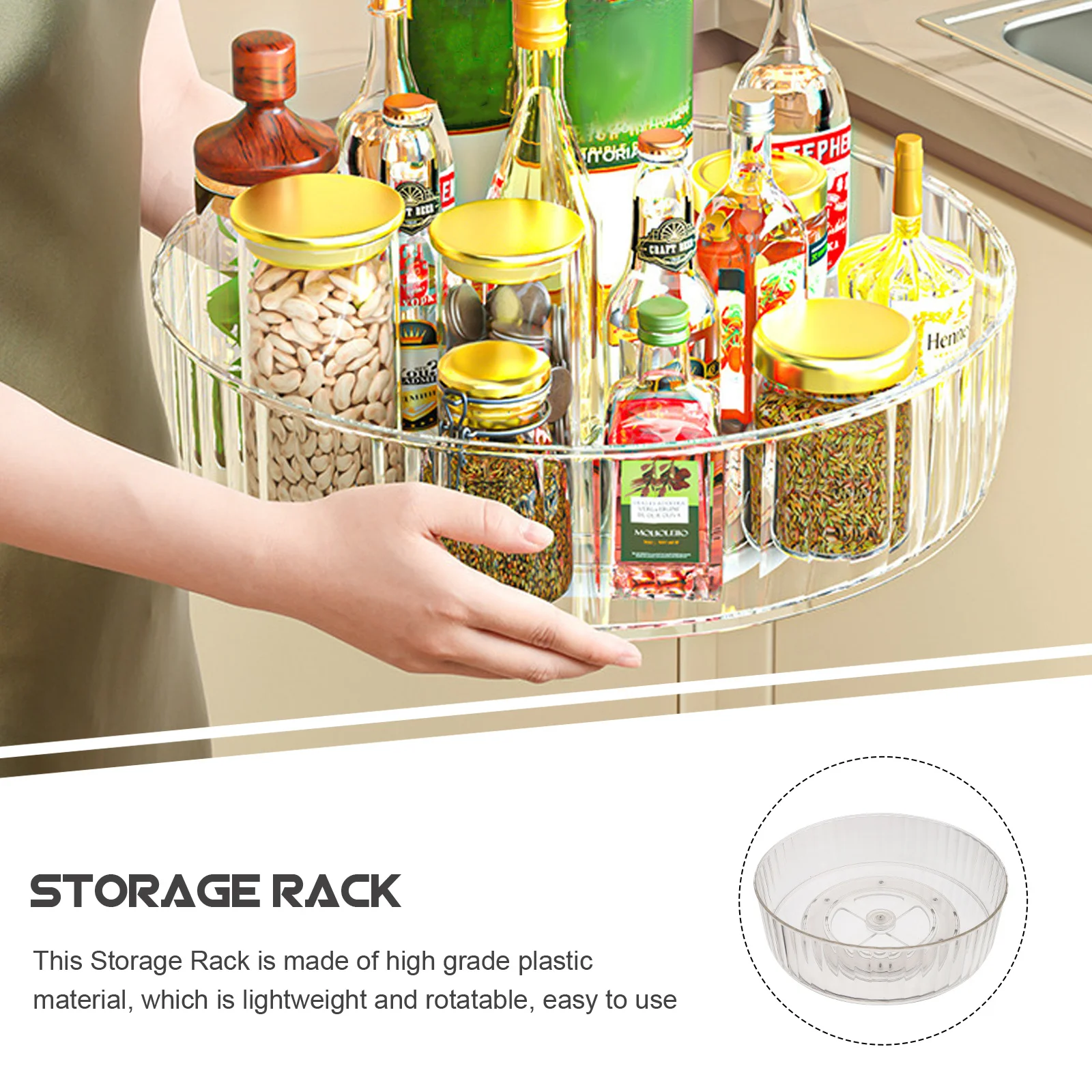 

Rotating Storage Tray Transparent For Kitchen Bathroom Countertop Spice Makeup Sundries Organizer Rack Desktop Storage