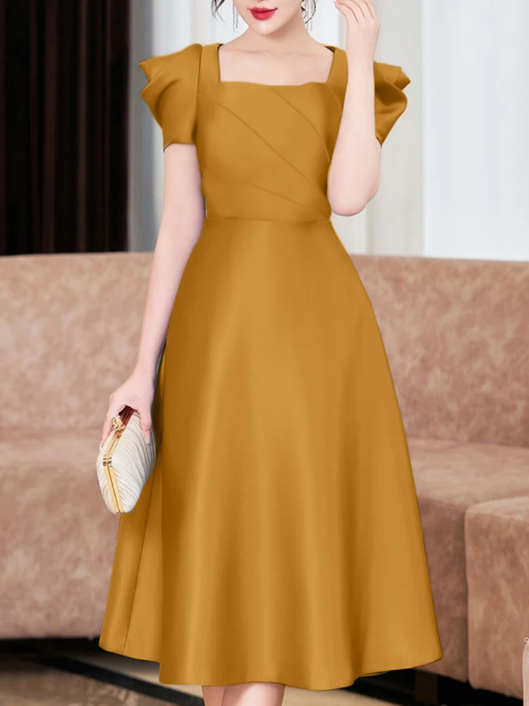 2025 ZANZEA Elegantแขนสั้นชุดทํางานผู้หญิงซาตินผ้าไหมชุดปาร์ตี้ฤดูร้อนสไตล์A-Line Midi Sundress Vestidos