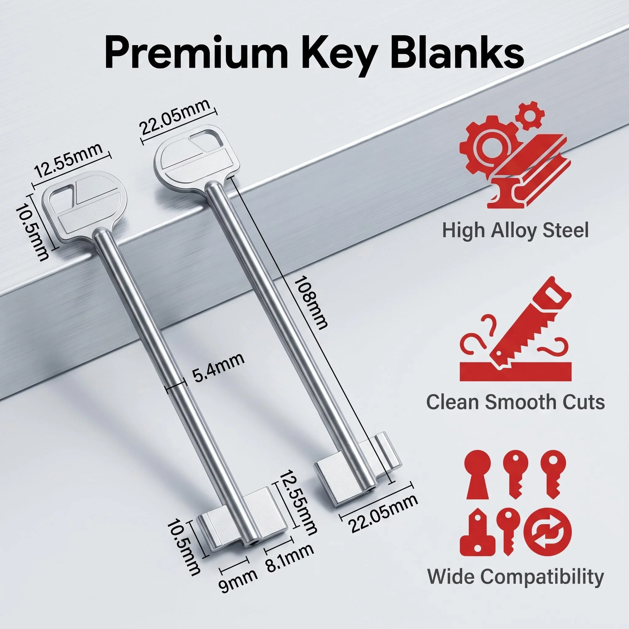 

10PCS/LOT Extended Hollow Flagpole Door Key Blank, Long Shaft Anti‑Theft Security Door Key Blank for Locksmith Duplication