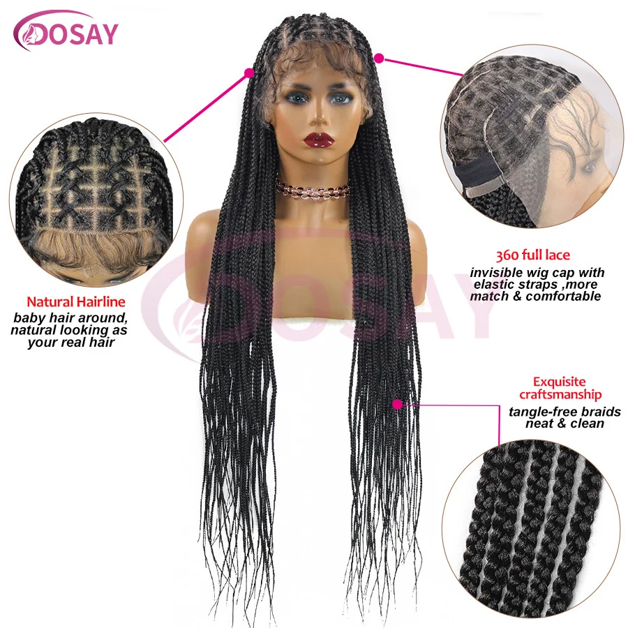 36'' Synthetic Full Lace Braids Wig For Black Women Criss Cross Cornrow Braided Wig Lace Frontal Box Braiding Wig With Baby Hair