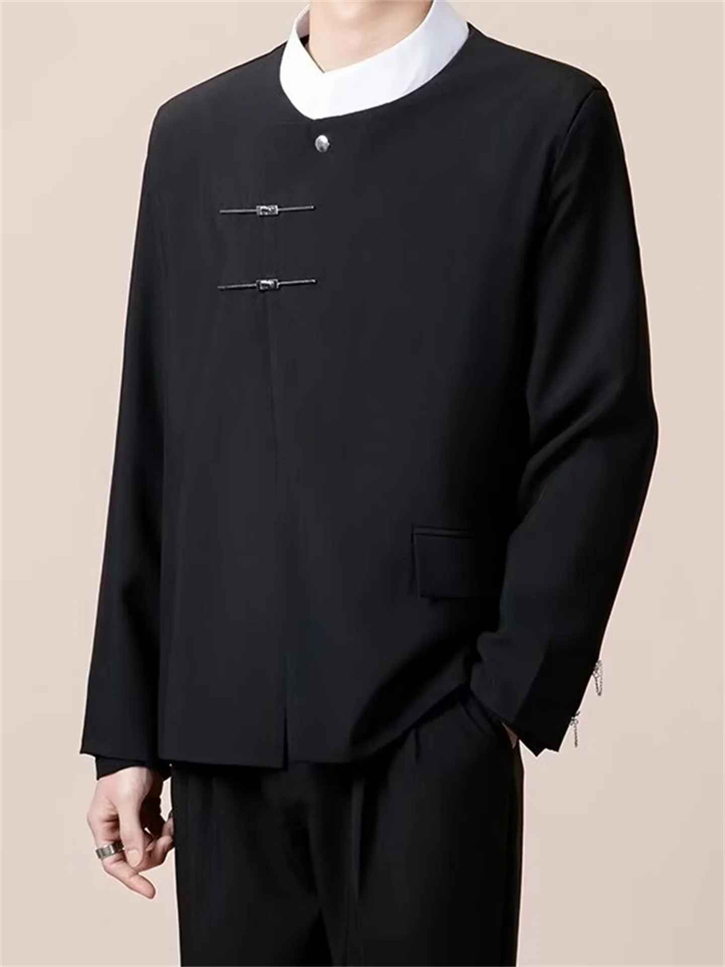 

New Chinese Sle Men's Casual Suit Jaet with Stand Collar And Metal Buttons High Quali Leisure Western Sle Outerwear