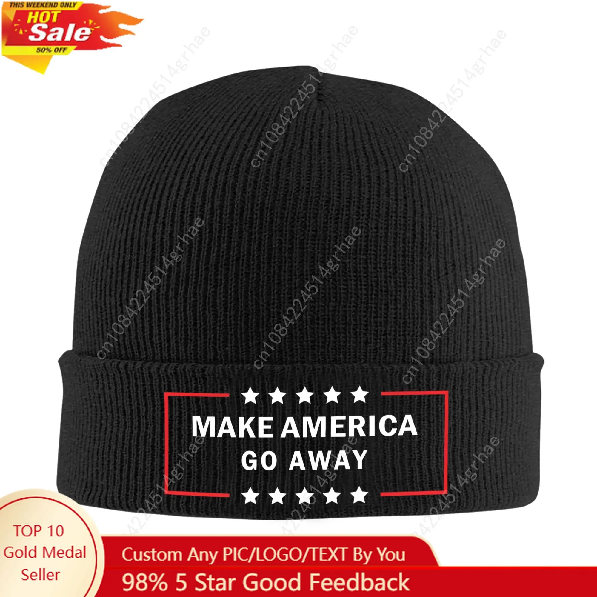Make America Go Away Knitted Hats Autumn Winter Skullies Beanies Funny Sarcasm US Saying Cap Female Male Acrylic Casual Skullcap