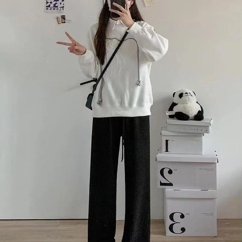 2024 Spring Summer Ice Silk Wide Leg Pants for Women Korean Thin Chiffon High Waist Saggy Loose Straight Casual Fashion Trousers