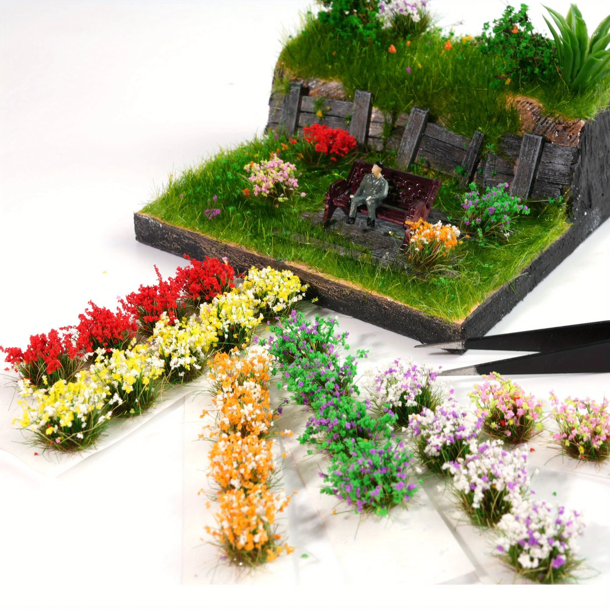 15tufts Miniature Colorful Flower Cluster for Micro Landscape,model Flower Vegetation Groups Static Flower Tufts Layout