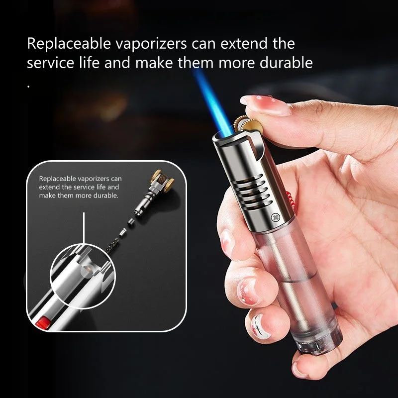 

High Quality Lighters Transparent Visual Gas Chamber Inflatable Replaceable Vaporizer Casserole Lighter Multifunction Lighters