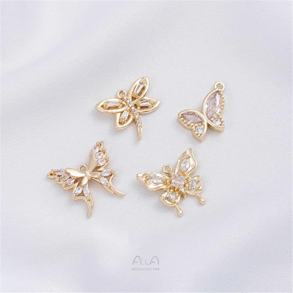 

Color Preservation 14K Bag Gold Inlaid Zircon Dragonfly Butterfly Pendant Diy Handmade Earrings Bracelet Necklace Jewelry Pendan