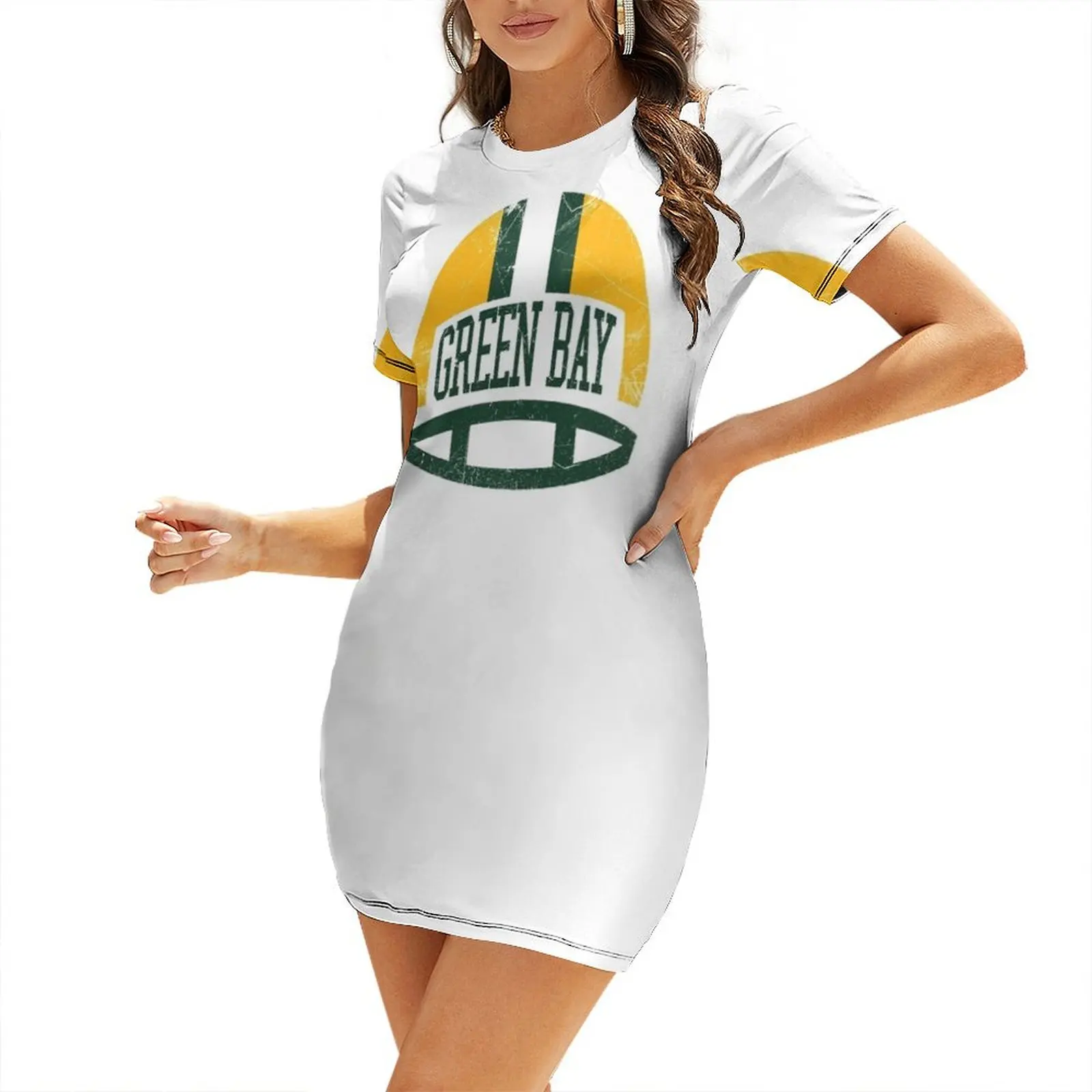 

Green Bay Retro Helmet - White Short Sleeved Dress summer dresses women 2025 Women's long dress dress