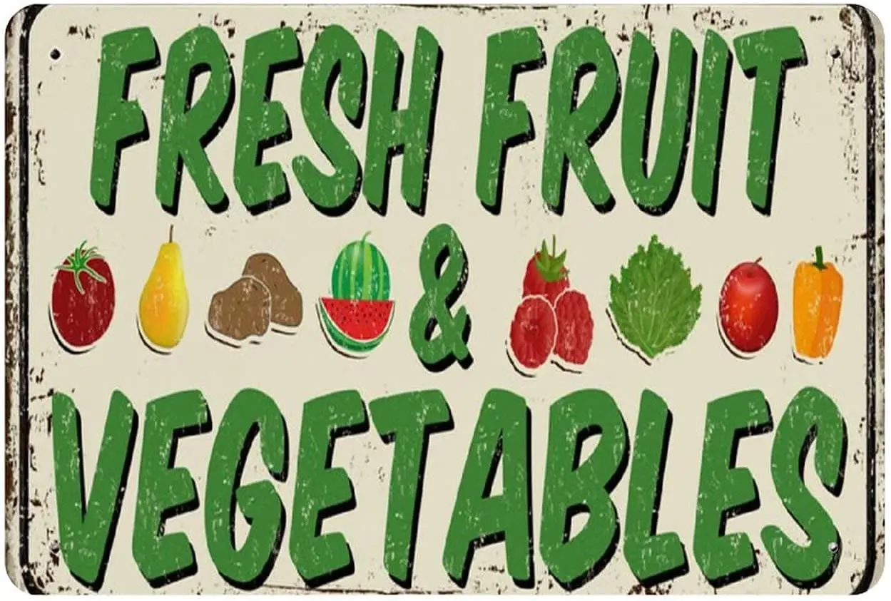 Fresh Fruits and Vegetables Poster Fun Garden Farm Supermarket Restaurant Kitchen Cafe Bar People Caveation Mothers Day Met sign