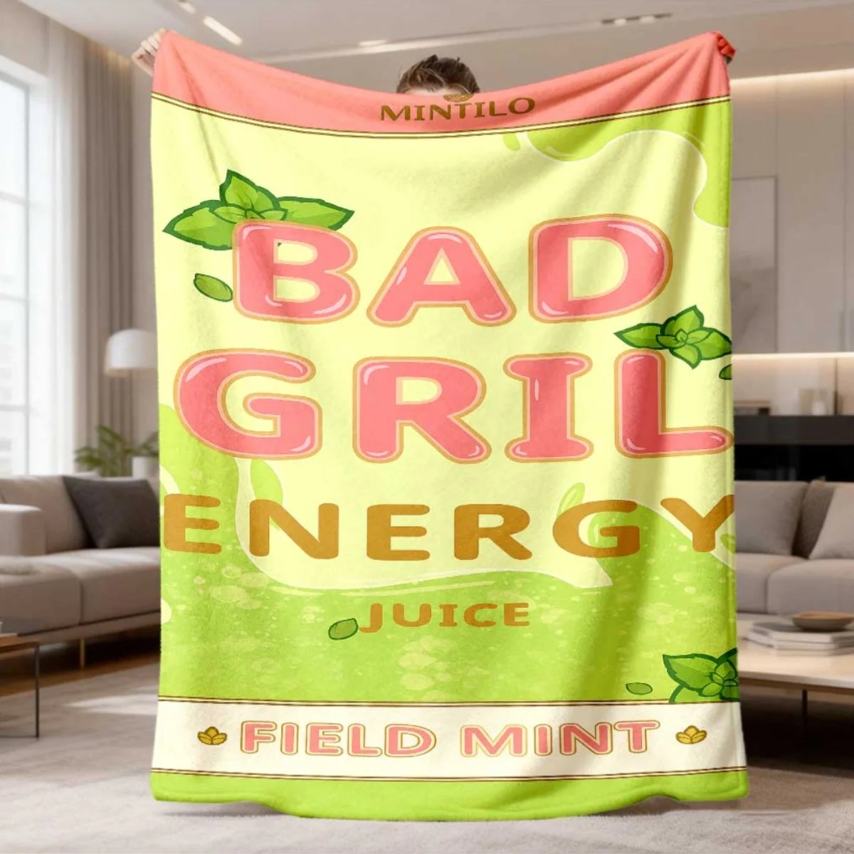 2026 New Flannel Blanket with BAD GRIL ENERGY Mint Juice Design - Cozy, Soft, And Lightweight, Ideal for Any Season. Perfect for