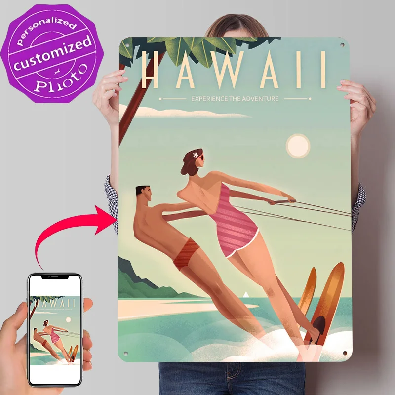 Hawaii Travel Personalized 3D Textured Metal Poster Wall Art Vintage Tin Signs for Luxury Decoration Home Decor Room Wand Deko