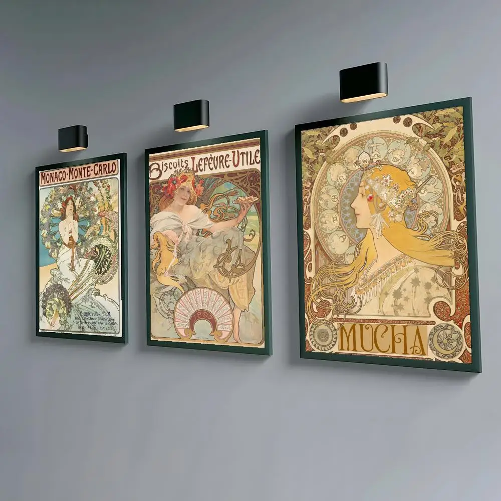 A-Alphonse Mucha Illustration Poster Waterproof Peel & Stick Wall Sticker Self Adhesive Art Decor For Living Room Bedroom