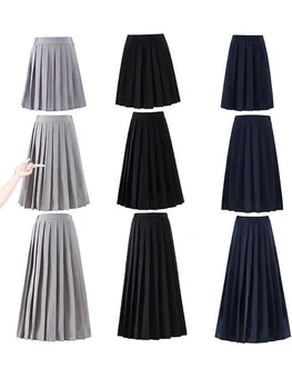 Japanese Preppy Style Women Elastic Waist Long Midi Skirt Ladies Fashion Party Skirt
