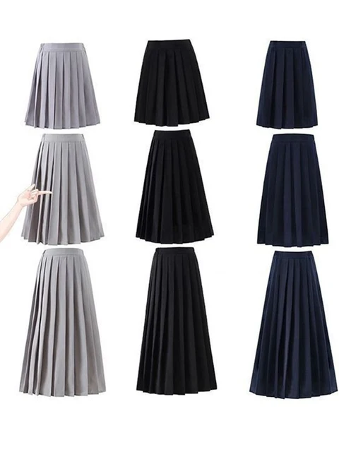 Japanese Preppy Style Women Elastic Waist Long Midi Skirt Ladies Fashion Party Skirt Female Pleated Girls School Uniform Skirt Japanese Preppy Style Women Elastic Waist Long Midi Skirt Ladies Fashion Party Skirt