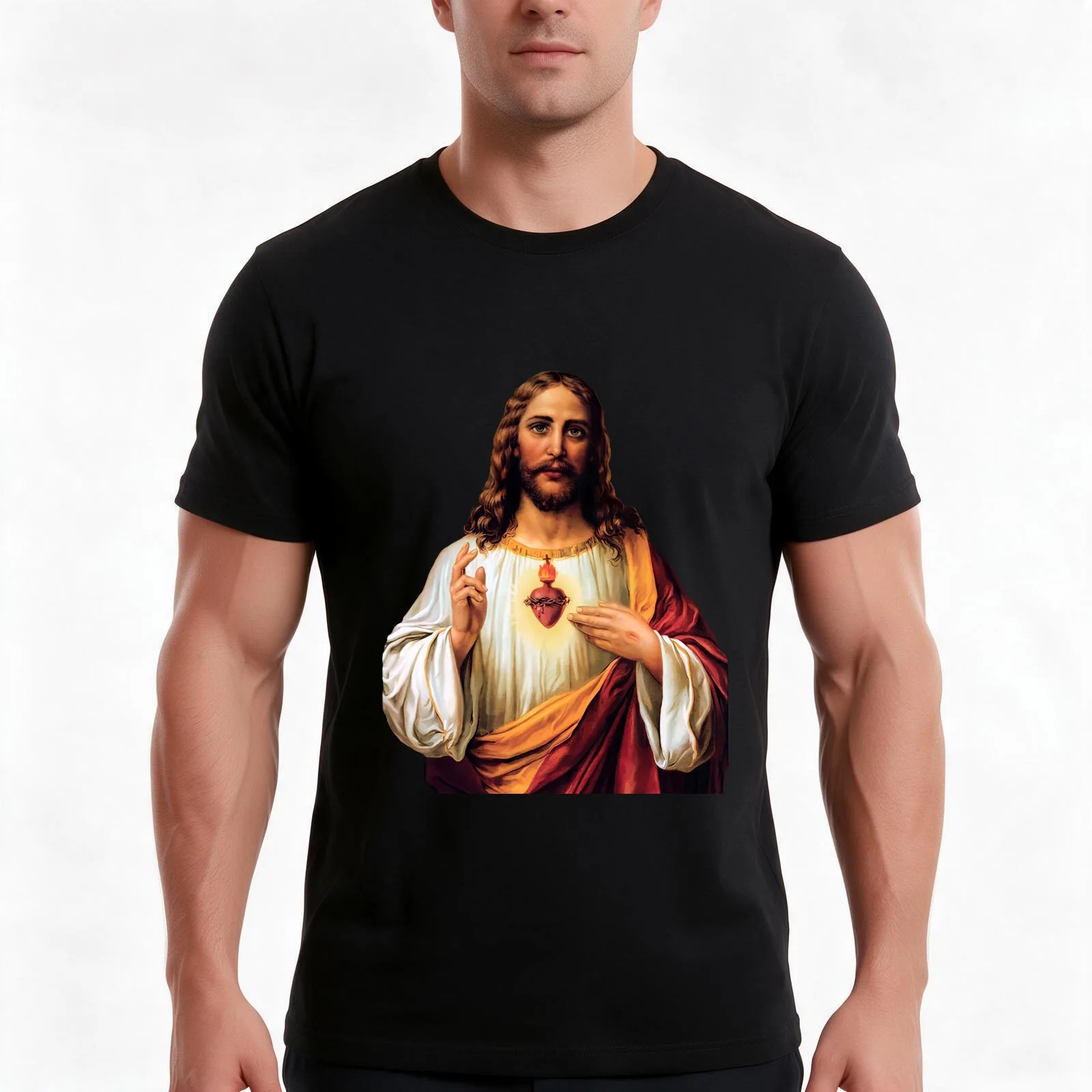 Sacred Heart of Jesus - III (transparent background design) T-Shirt Summer Casual Cotton Tee Oversized Streetwear Tops