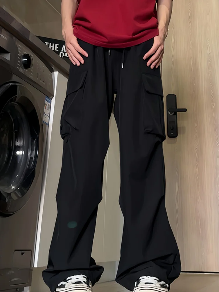 Ropa de trabajo recta, pantalones informales, pantalones Cargo de pierna ancha, pantalones de mujer de Color puro a la moda, pantalones de pareja de cintura alta, estilo callejero 2025