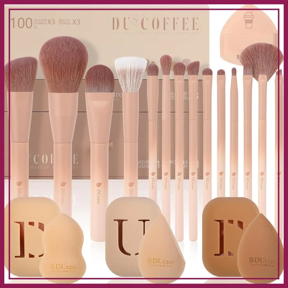 

21pcs Makeup Gift Set with 14 Brushes, 3 Sponges, 3 Holders & 1 Puff for Foundation, Blush, Eyeshadow