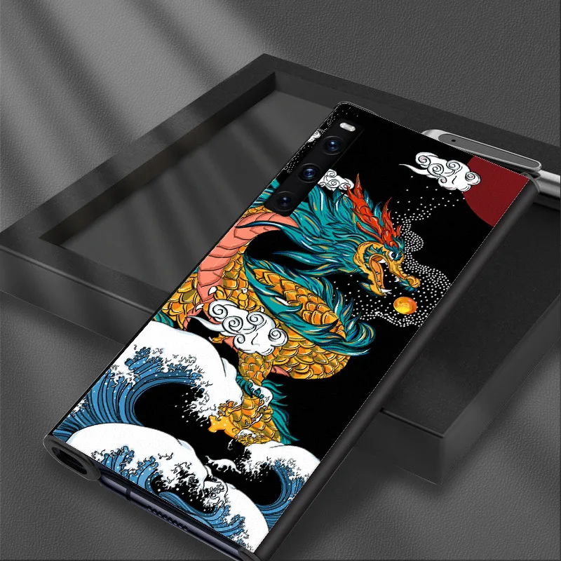 Mate XS2 Funda Case for Huawei Mate XS2 Dragon Fish Crane Pattern Coque PU Protection Mobile Phone Case Cover Mate XS2 Capa