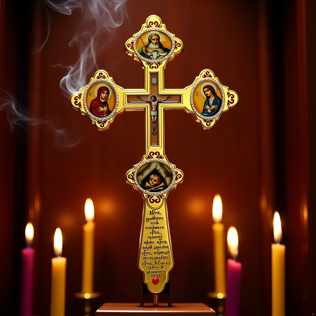 HTISOK Orthodox Crucifix Cross Icon Gold Plated Standing Cross with Religious Portraits Christian Home Altar Decor Orthodox