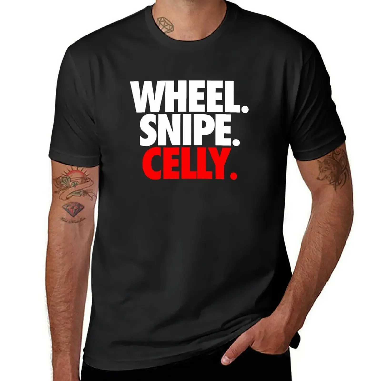 Wheel. Snipe. Celly. T-Shirt oversized graphic tee aesthetic clothes slim fit t shirts for men