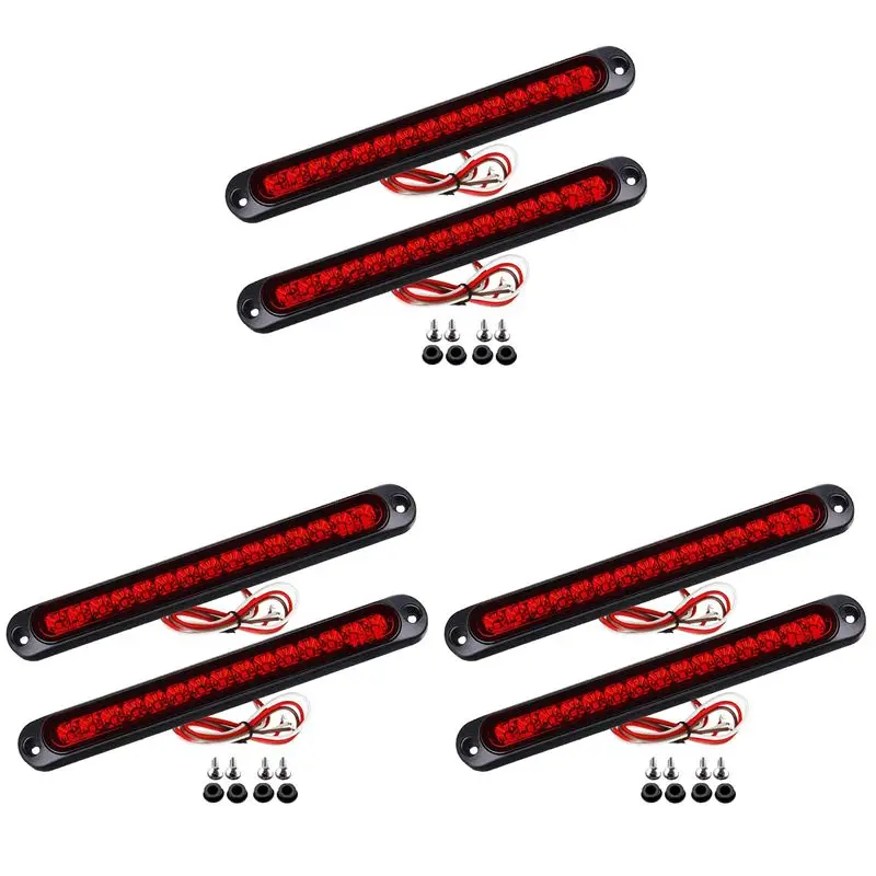 M50K-6Pcs 10Inch 15 LED Trailer Light LED Stop Turn Tail Light Third Brake Bar Strip For Heavy Duty Boats Trucks Red