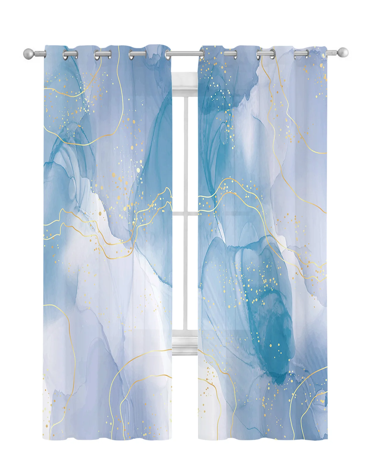 Marble Line Gold Overlap Gradient Curtain Tulle Curtains For Living Room Kitchen Window Treatments Voile Curtains