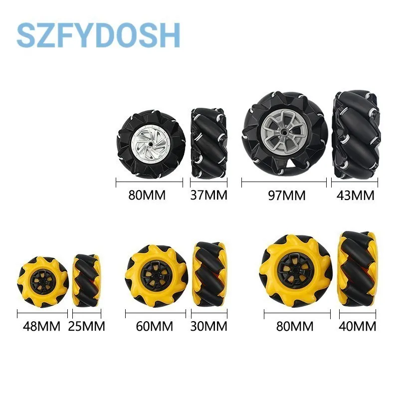 4pcs/lot 48mm 60mm 80mm 97mm High Hardness Plastic Mecanum Wheel Omni-Directional for TT Motor Smart Robot Car with 6mm hubs