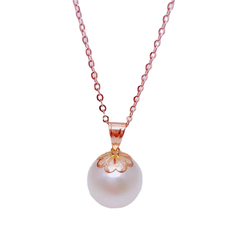 585 Purple Gold Inlaid A Pearl Pendant Plated 14K Rose Gold Necklace for Women Elegant and High Quality Clavicle Chain Jewelry