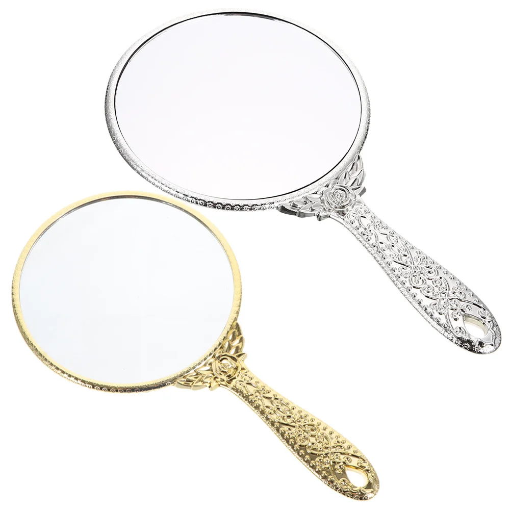 2 個のハンドヘルド化粧鏡レトロラウンドコンパクトトラベルミラーポータブル軽量明るい表面女性のための日常